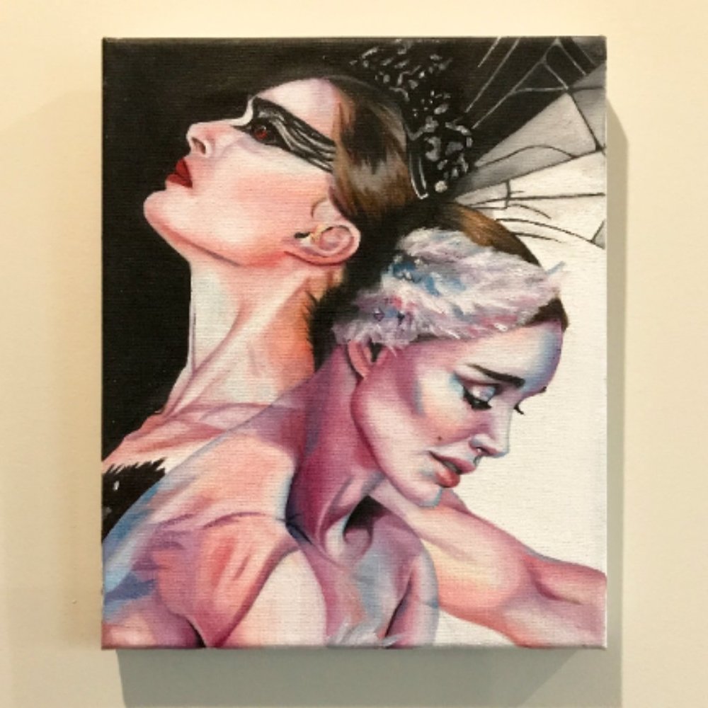 The Two Swans (oil painting inspired by the film "Black Swan"